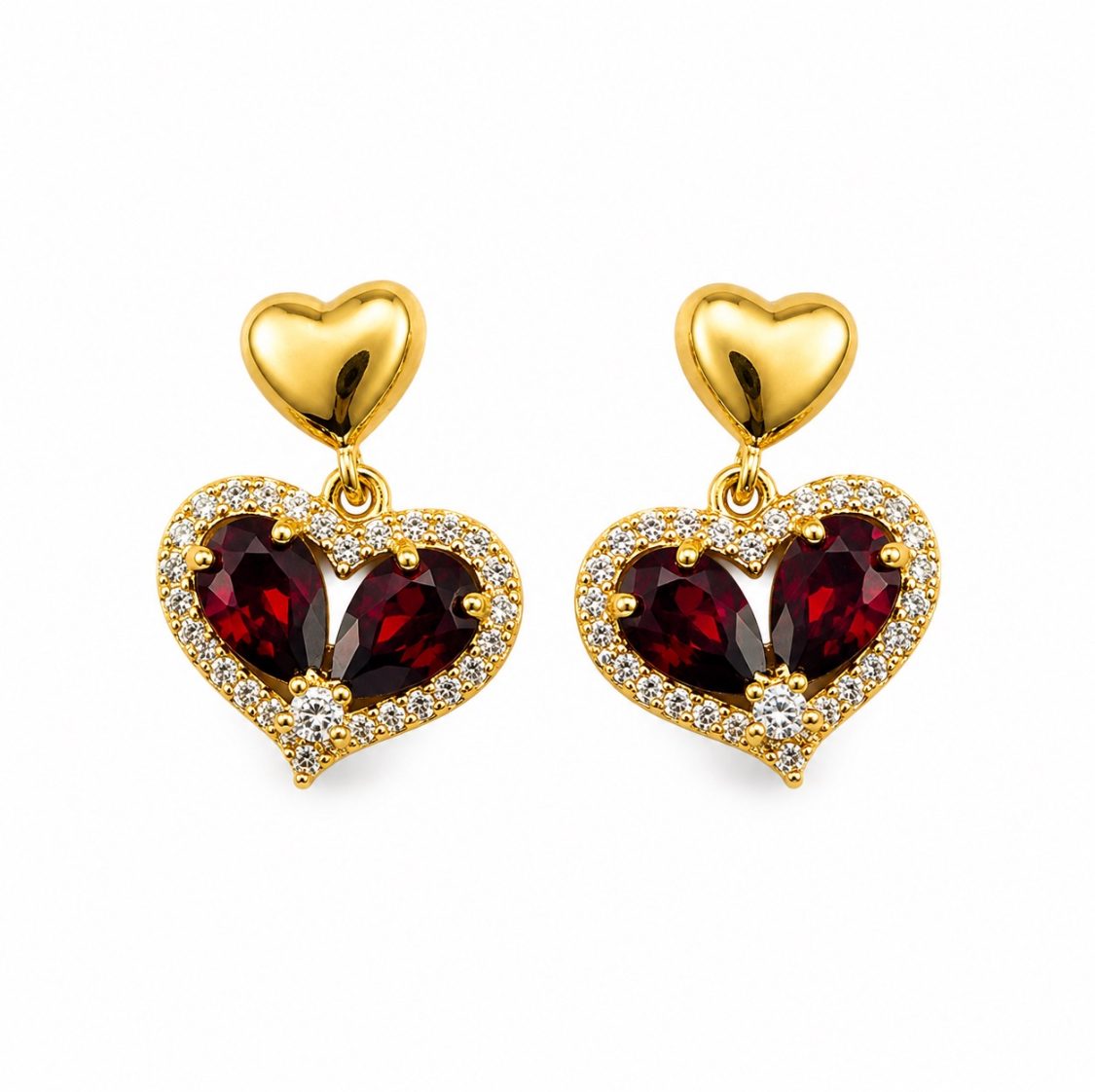 Arete Corazón Rojo Doble